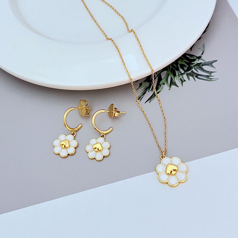 Kate Spade Enamel Heart and Flower C-Shaped Earrings Necklace