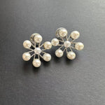 Ferris wheel pearl floral earrings, white gold-tone with round pearls and star frame