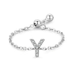 Sterling silver charm bracelet with pavé letter Y initial and round toggle clasp