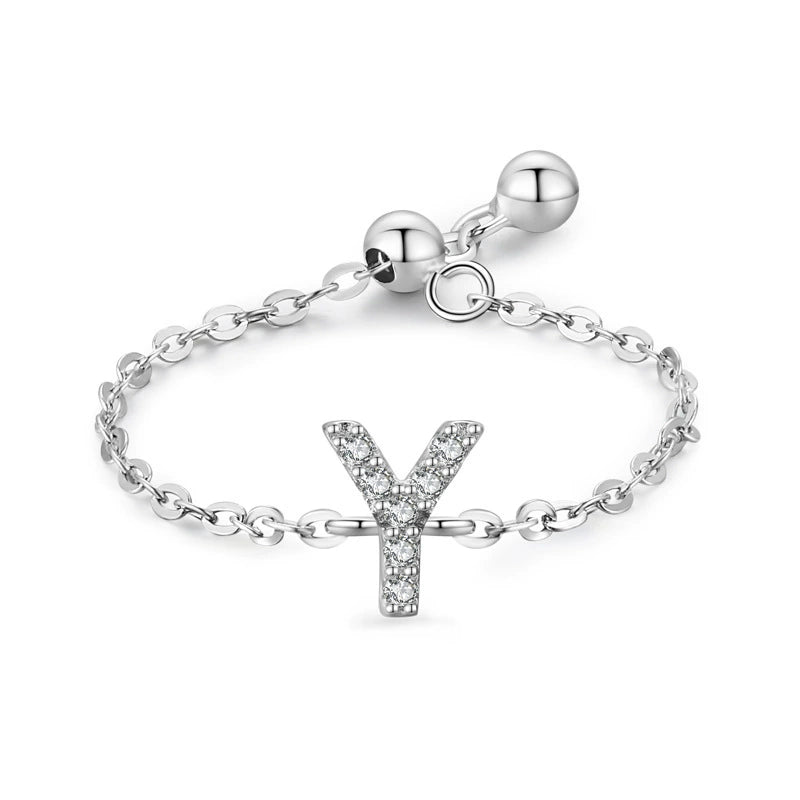 Sterling silver charm bracelet with pavé letter Y initial and round toggle clasp