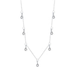 Silver-tone S925 geometric teardrop zircon necklace with central round drop charm