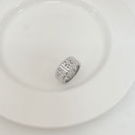 Silver-tone rhinestone letter inlay ring, engraved front panel with stone accents