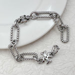 Silver-toned chunky chain bracelet/necklace with logo square charm and clasp
