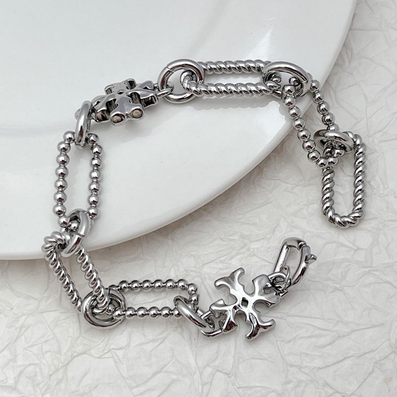 Silver-toned chunky chain bracelet/necklace with logo square charm and clasp