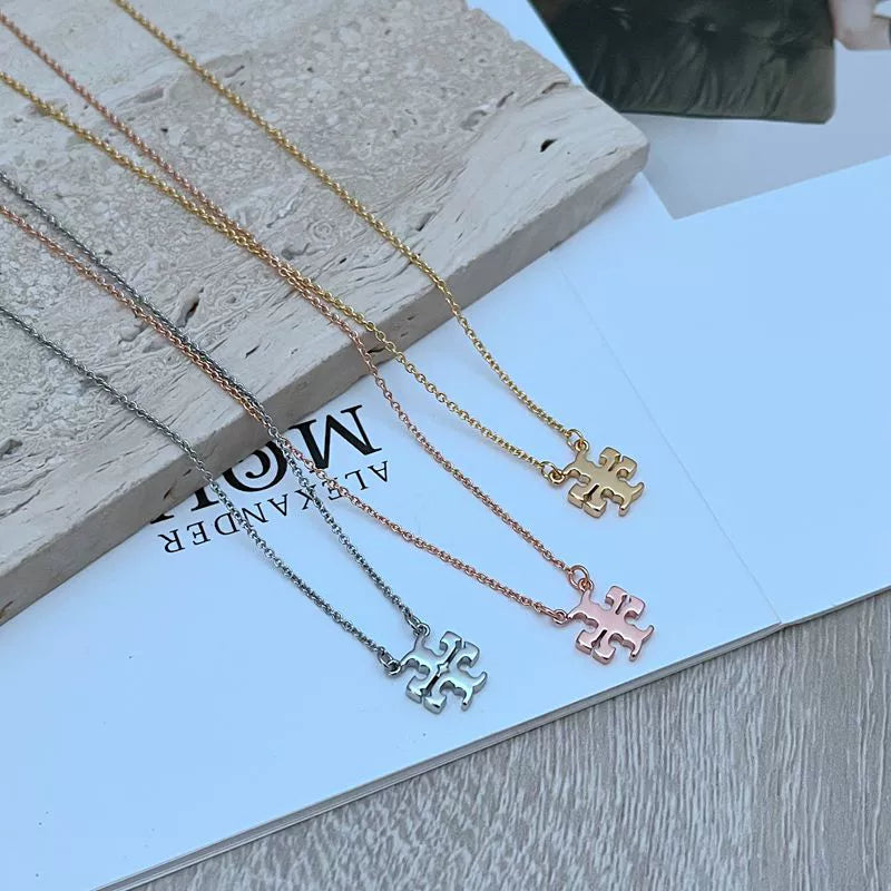 Tory Burch Shimmering Logo Metal Necklace