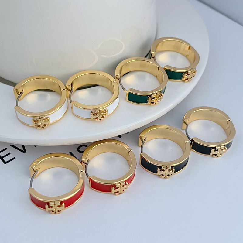 Enamel hoop earrings set: gold tone with green, red, black, and white bands