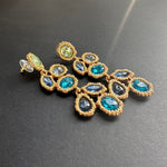 Blue crystal drop earrings, gold-tone links with teardrop and oval stones