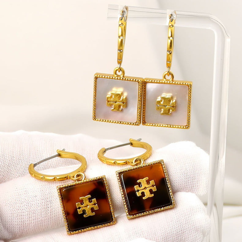 Tory Burch Natural Mother-of-Pearl Square Pendant Earrings