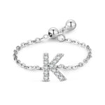 Adjustable sterling silver bracelet with pavé initial K-style charm and chain links