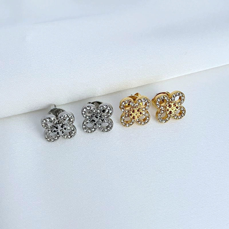 Tory Burch Clover Flower Logo Stud Earrings Women's
