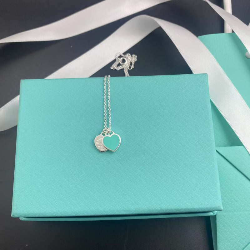 Tiffany Double Heart Enamel Pendant Necklace