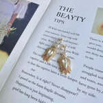 Vintage tulip diamond flower drop earrings with gold-tone teardrop stones and pearl dangles