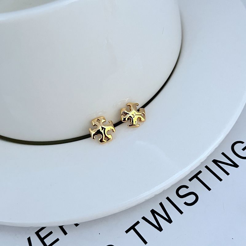 Sweet Petite logo metal stud earrings, gold-tone, small geometric design