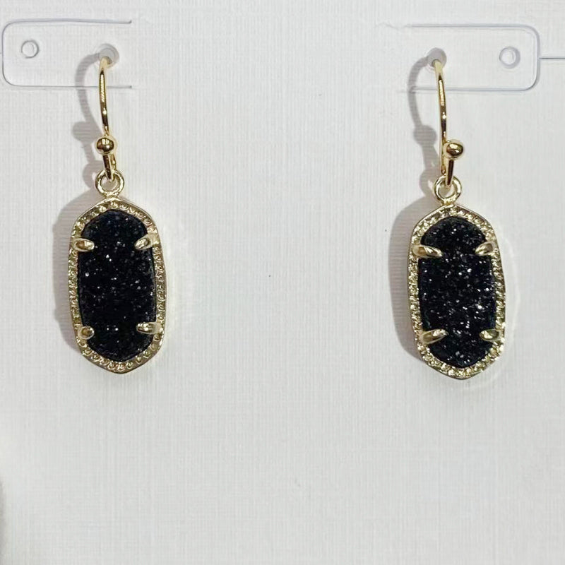Kendra Scott oval natural black crystal ear hooks