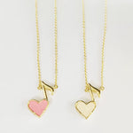 Heart and music note pendant necklace with pink and white hearts, gold-tone chain