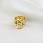 Matte gold vintage ring, top view showing cutout logo on the band