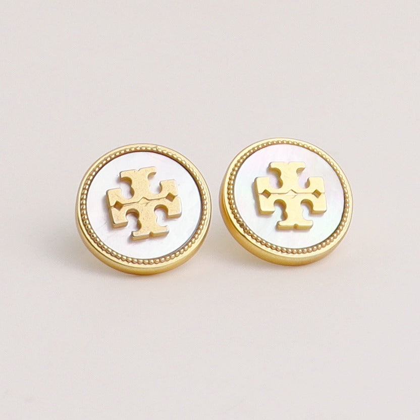 Tory Burch round mother-of-pearl stud earrings