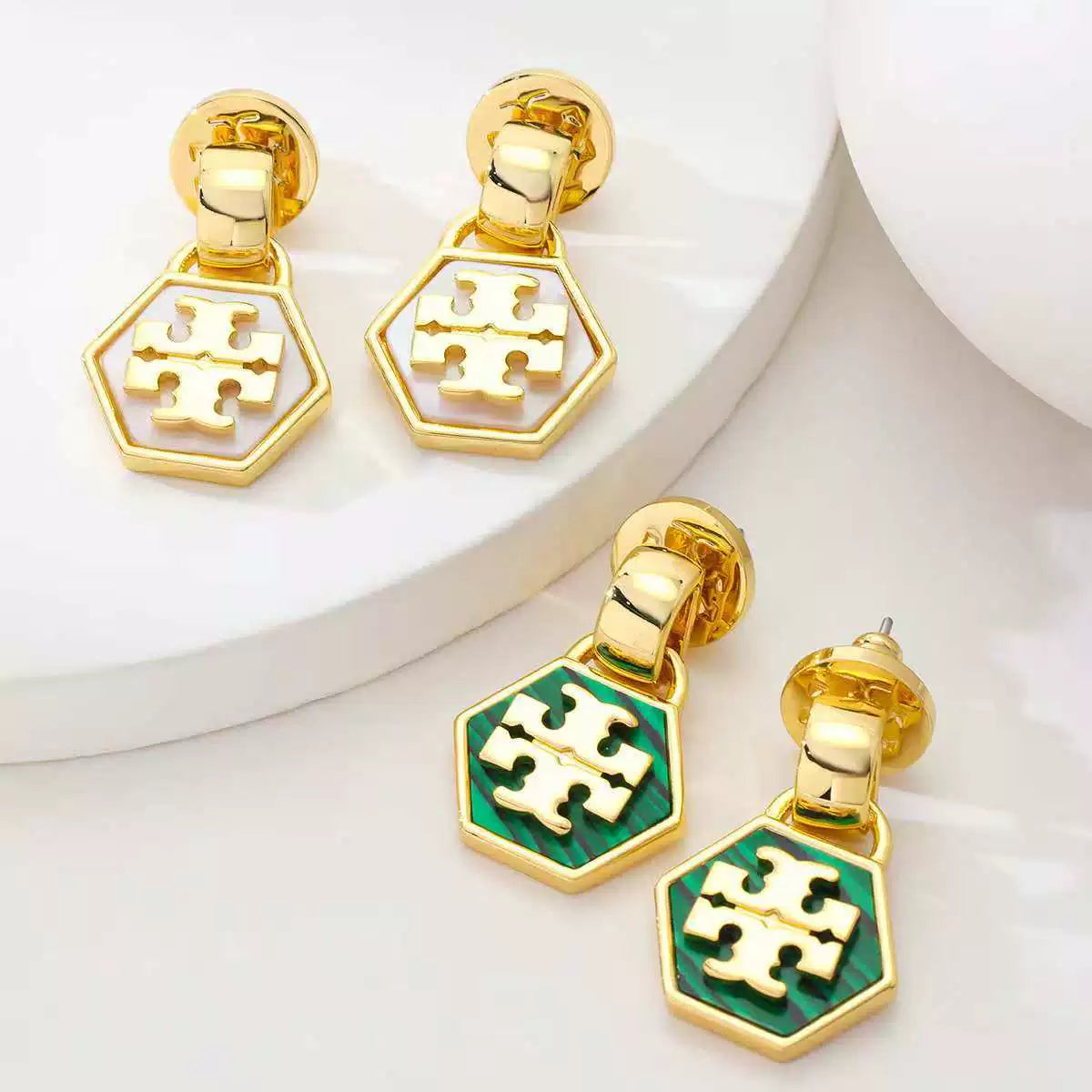 Tory Burch Hexagonal Metal Stud Earrings