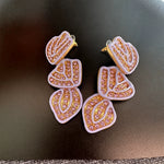 Hand-painted enamel leaf pendant earrings, lilac heart leaves with rose-gold pave
