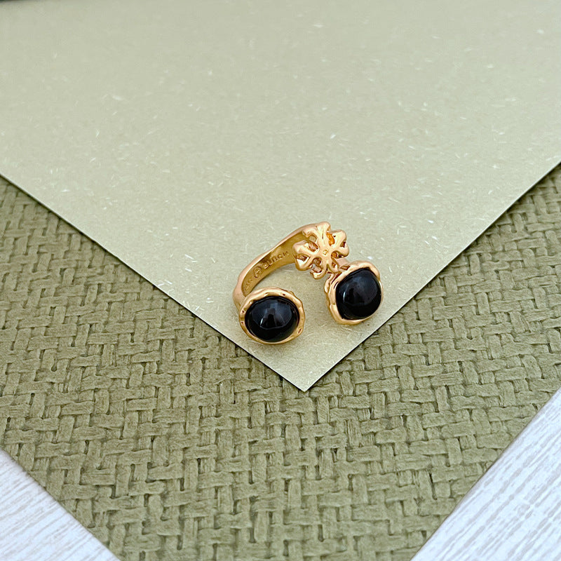 Tory Burch Unique Open Acrylic Metal Ring for Women