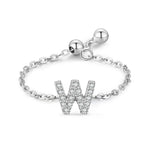 Sterling silver charm bracelet with pavé letter W initial and round toggle clasp
