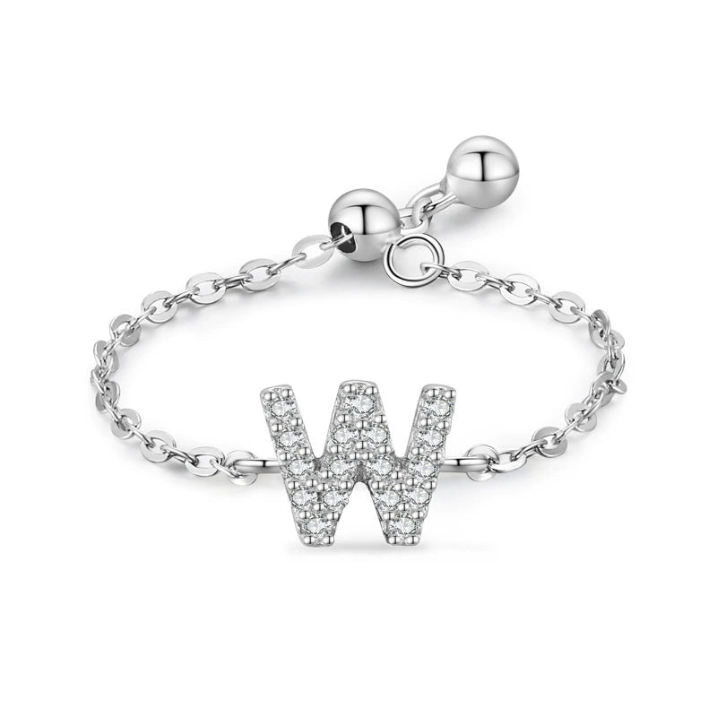 Sterling silver charm bracelet with pavé letter W initial and round toggle clasp