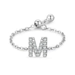 Adjustable sterling silver bracelet with pavé initial M-style charm and chain links