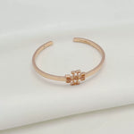 Rose gold openwork square logo smooth open metal bangle with clasp