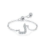Sterling silver adjustable chain bracelet with Arabic letter charm in clear stones, U-shape