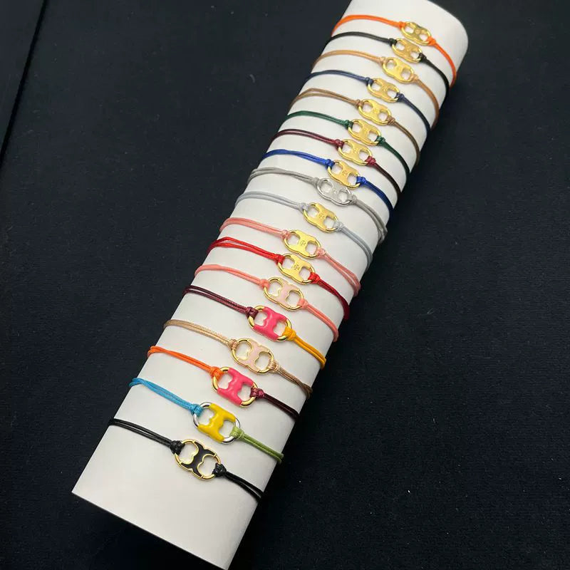 Tory Burch Colorful Hand-Woven Adjustable Drawstring Enamel Bracelet