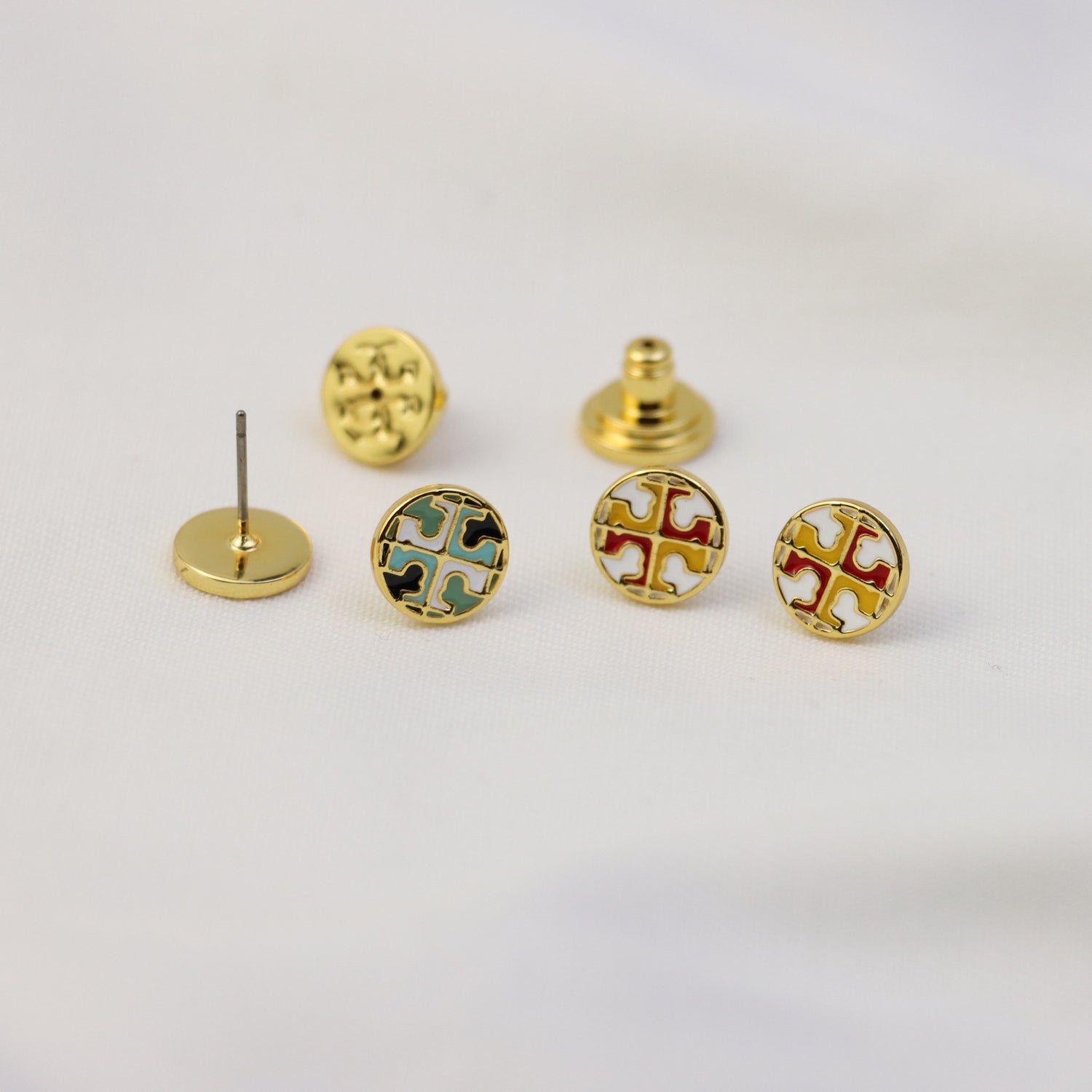 Tory Burch Classic Two-Tone Enamel Stud Earrings