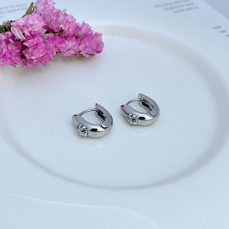 Petite U-shaped hoop earrings, silver tone, smooth finish