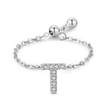 Sterling silver charm bracelet with pavé letter T initial and round toggle clasp
