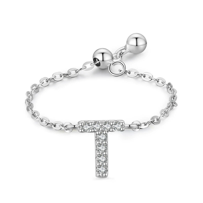 Sterling silver charm bracelet with pavé letter T initial and round toggle clasp