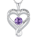 Ewiges Herz Anhänger-Halskette aus S925 Silber mit violettem Stein und Ziersteinrand