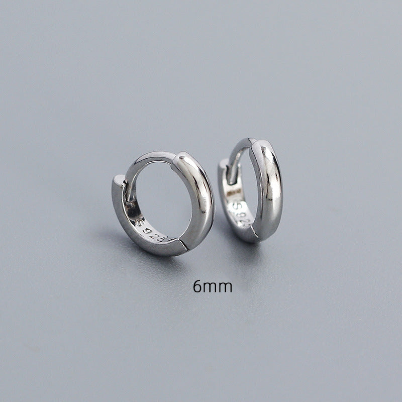 S925光滑圆环耳环，白金色6mm，简约叠戴款