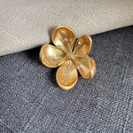 Cherry blossom enamel metal brooch, gold petals with small crystal accents