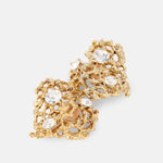 Irregular openwork heart earrings, gold-tone with clear crystal studs