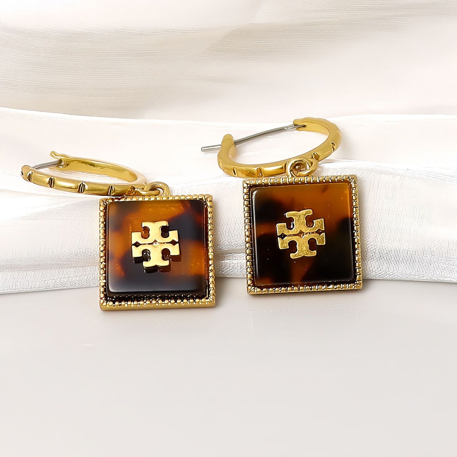 Tory Burch Natural Mother-of-Pearl Square Pendant Earrings