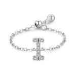 Adjustable sterling silver bracelet with pavé initial T-style charm and chain links
