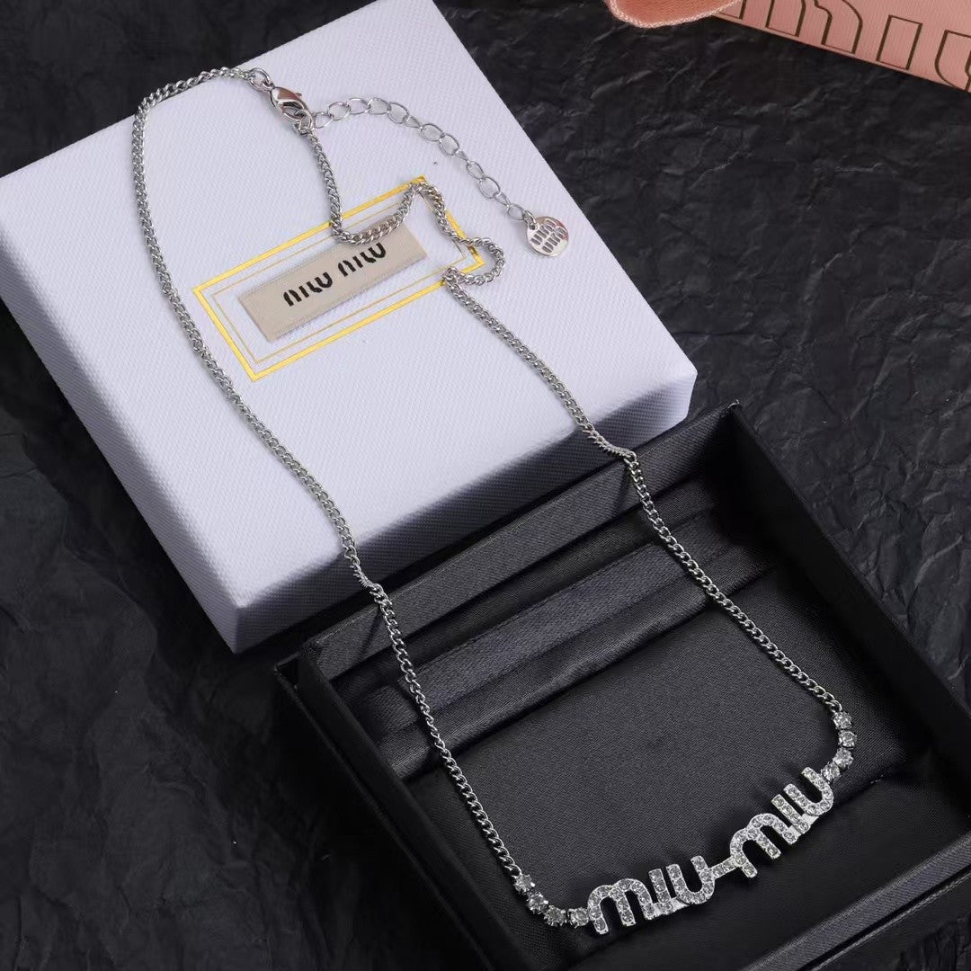 Miu Miu Sweet Rhinestone Letter Metal Necklace women