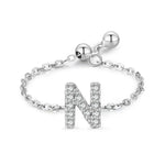 Adjustable sterling silver bracelet with pavé initial N-style charm and chain links