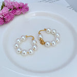 Pearl hoop earrings set, round white pearls with gold-tone lever backs