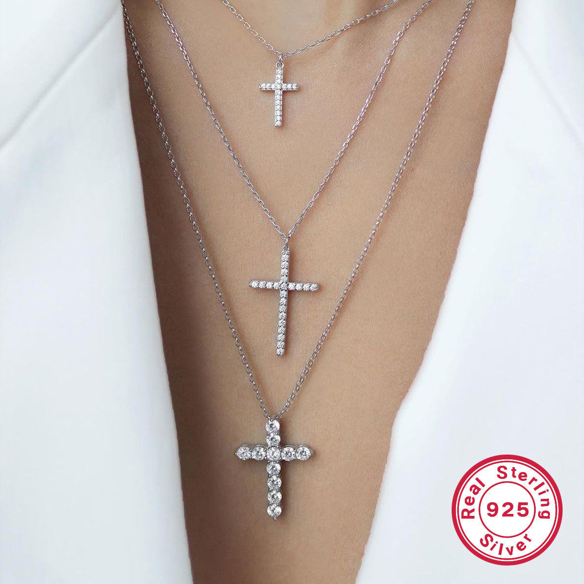 S925 Sterling Silver Cross Pendant Collarbone Necklace
