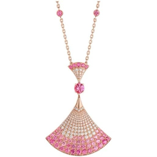 18K Rose Gold Full Rhinestone Dress Fan-Shaped Necklace
