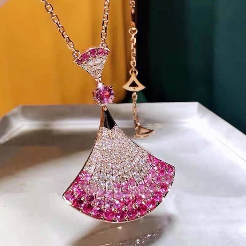 18K Rose Gold Full Rhinestone Dress Fan-Shaped Necklace