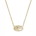 Elisa bow pendant necklace with clear/white center stone, gold chain and pavé frame