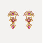 Crystal arched fan-layered stud earrings, rose pink with gold-tone settings
