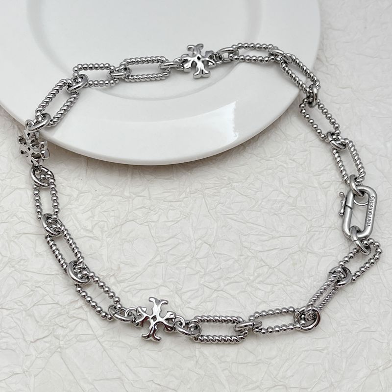 Silver square-logo chain bracelet/necklace with chunky links and square charms