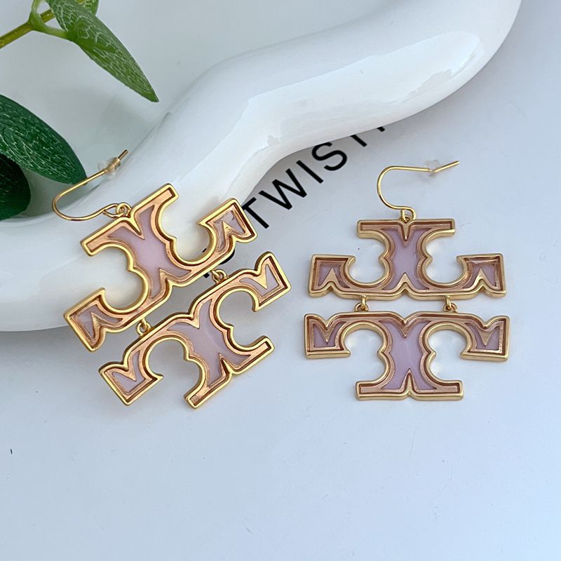 Purple logo drop earrings with gold-tone metal and hook backs